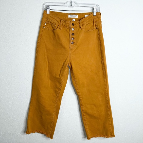 Judy Blue Pants - Judy Blue Mustard Cropped Button-Fly Ankle Jeans